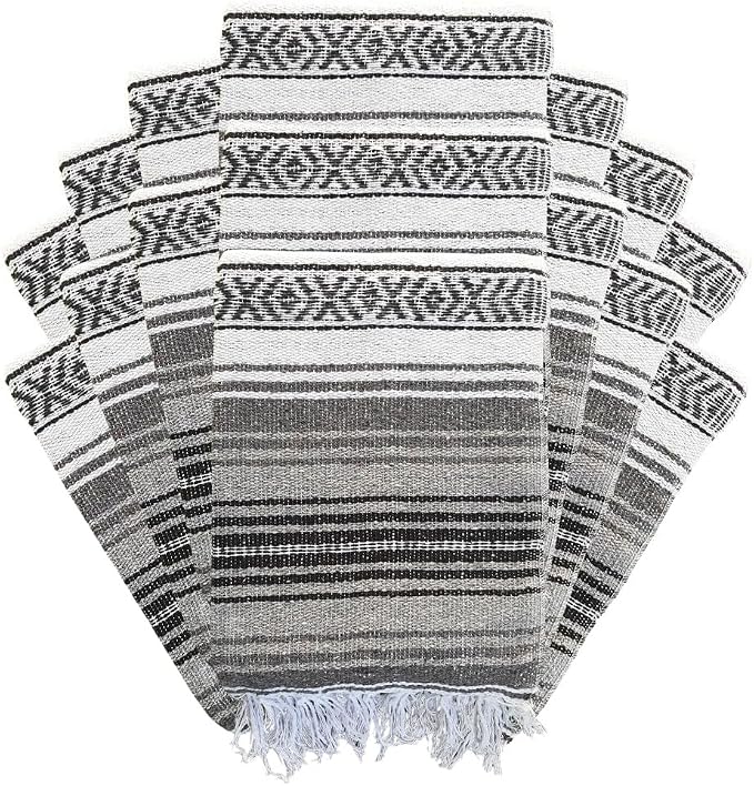 Open Road Goods Bulk Falsa Blankets - Handwoven Authentic Mexican Falsa - Great for Weddings, Yoga, Beach, Picnics, or Mexican Throw! (Black/Grey, 15 Pack)