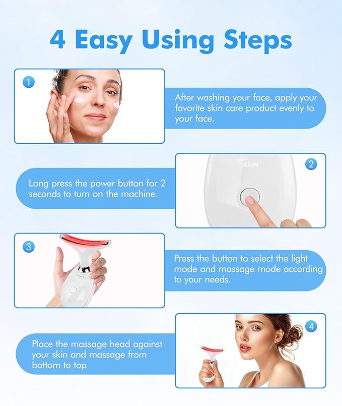 SDKWDH Red-Light-Therapy-for-Face-and-Neck, 7 Color Face Massager Tool for Wrinkles, Double Chin, Vibrating Facial Massager with Thermals for Skin Care, Glossy White