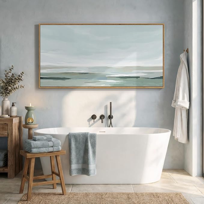 Large Framed Wall Art for Living Room, Horizontal Sage Green Abstract Landscape Pictures Canvas Prints Paintings Artwork for Walls, Modern Minimalist Wall Decor for Bedroom Dining Room Office 30x60 In