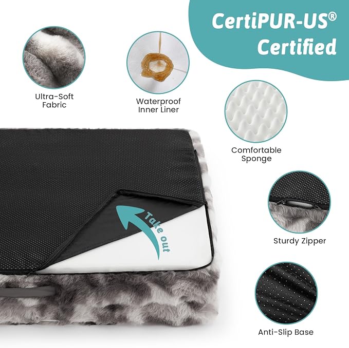COZY KISS Faux Fur Orthopedic Dog Bed Washable for Extra Large Dogs, XL | Soft Warm Pet Sofa with Sides or Bolster, Non-Slip and Big Dog Couch with Removable Waterproof Cover, 44x32 in, Tie Dye Grey