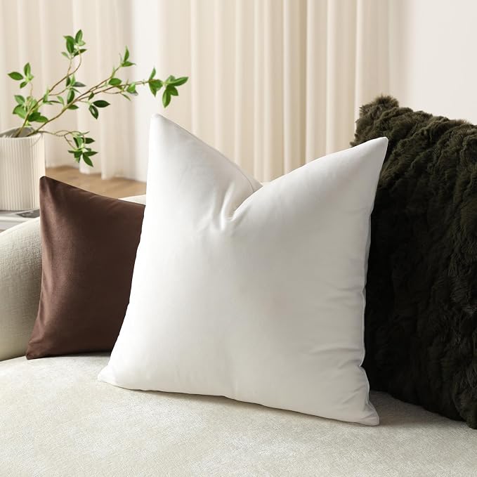 Throw Pillow Covers 22x22 Pure White: Pack of 2 Cozy Soft Velvet Square Modern Luxury Decorative Throw Pillow Cases for Sofa Couch Living Room Bed Home Decor