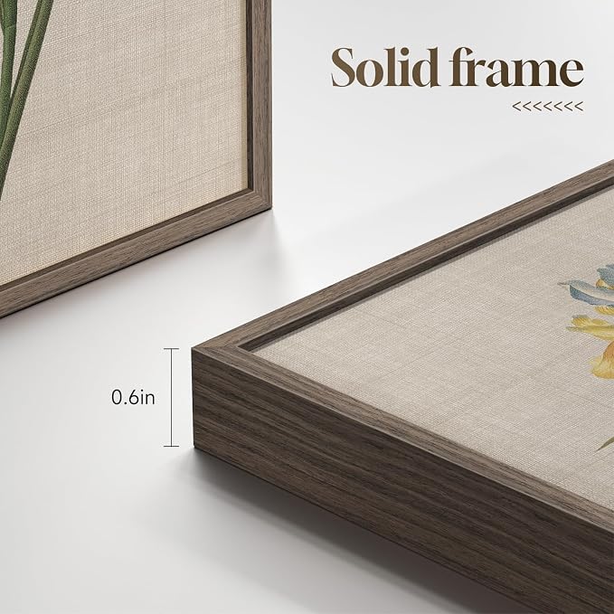 Framed Vintage Botanical Floral Wall Art for Bedroom, 4 Piece 11x14 In | Modern farmhouse wall decor, Flower pictures, Rustic retro paintings, Ready to hang canvas prints, Kitchen bedroom home decor