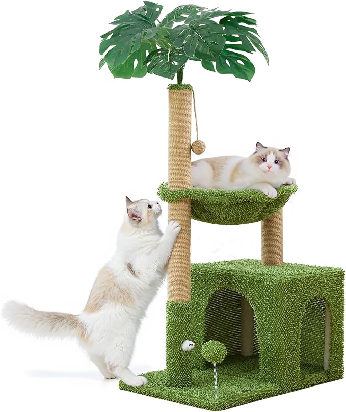 Large Cat Tree for Indoor Cats, Multi-Functional Comfy Cat Bed-48in Tall Cat Tower with Scratching Post, Cozy Hammock for Kittens and Adult Cats, Cute Condo with Toy