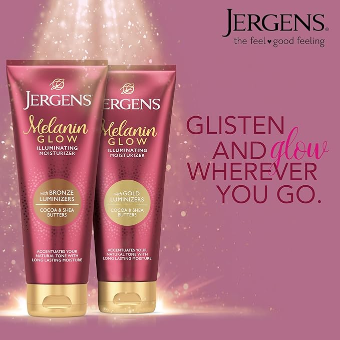 Jergens Hand and Body Lotion,Melanin Glow Illuminating Moisturizer,With Bronze Luminizers,7 Oz,(Pack of 2)