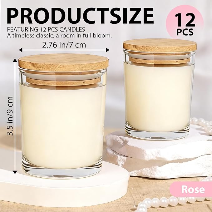 12 PCS 6oz Rose Scented Pure Soy Wax Aromatherapy Candles | Relaxing Home Fragrance Gift Box | Bulk Favors for Wedding, Party, Spa & Home Decor