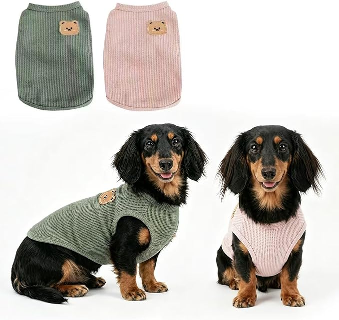 Dog Clothes for Small Dogs, Pet T-Shirt for Boys and Girls | Waffle Knit Dog Tank Top,Comfortable for Summer&Winter,Perfect for Dachshund(2PCS,2XLarge)