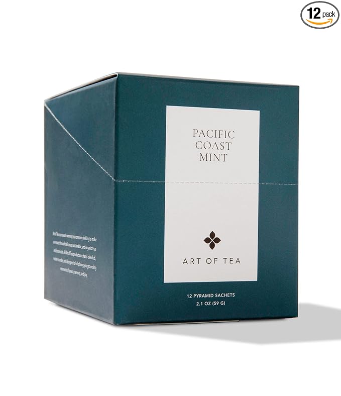 Art of Tea Pacific Coast Mint Tea Bags 12 Count Organic Peppermint Herbal Tea, Refreshing Caffeine Free Mint Tea Bags, Premium Soothing Herbal Tea