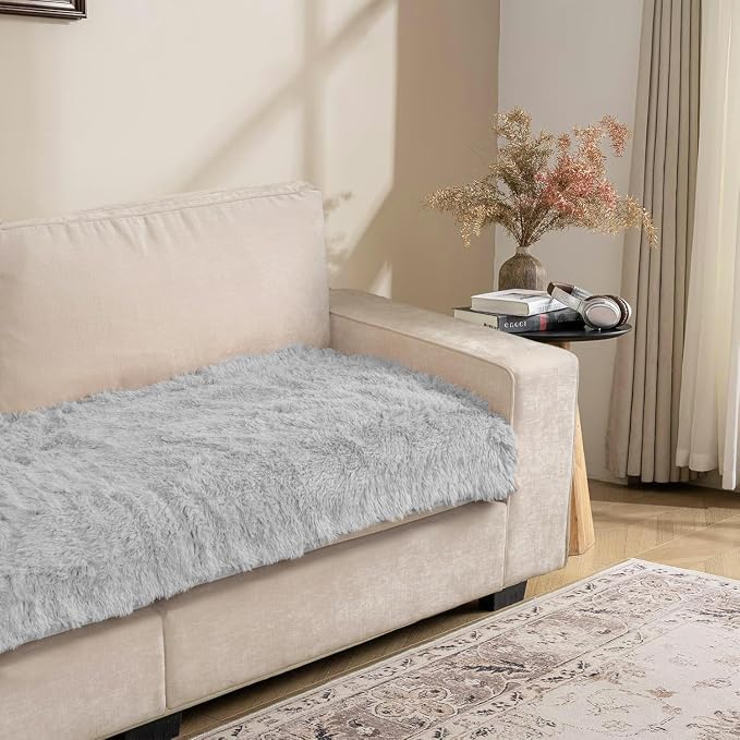 Dogs/Cats Bed Mats, Dog Pad Washable Removable Couch Cover with Anti-Slip Back, Plush Long Fur Mat, Perfect for Small, Medium and Large Dogs.(Light Gray, 30"x53")