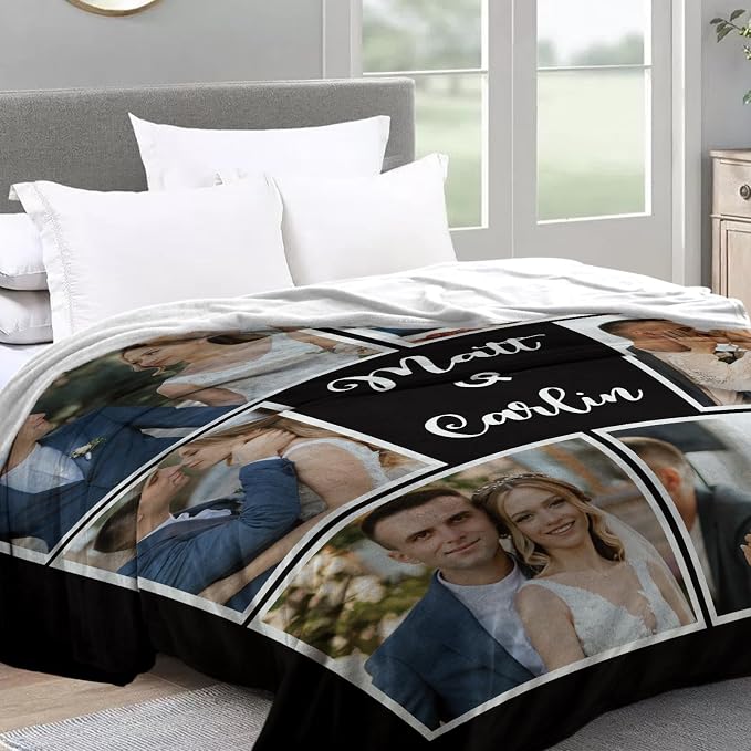 Ships Next Day, Custom Sherpa Fleece Blanket with Photos Text Soft Warm Custom Blanket Personalized Couples Gifts for Boyfriend Girlfriend Customized Picture Blanket Gifts for Christmas Valentines Day