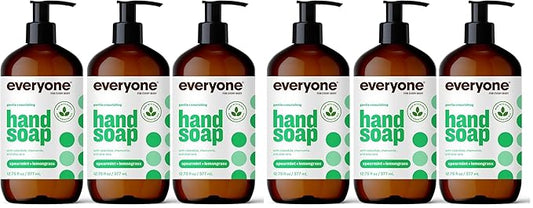 Everyone Liquid Hand Soap,12.75 Ounce,Spearmint and Lemongrass,Plant-Based Cleanser with Pure Essential Oils,(Pack of 6)