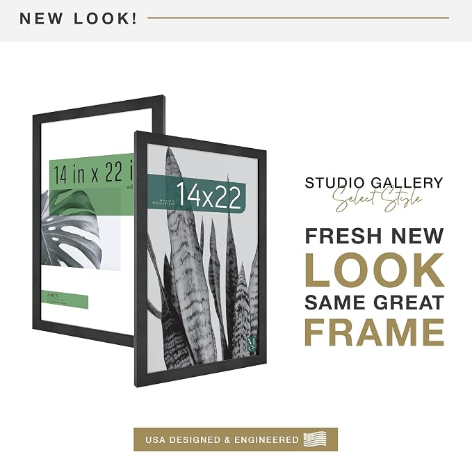 MCS Studio Gallery 14x22 Poster Frame Black Woodgrain Engineered Wood, Vertical & Horizontal Wall Hanging Large Picture Frame for Photos, Posters & Art Prints (1-Pack)