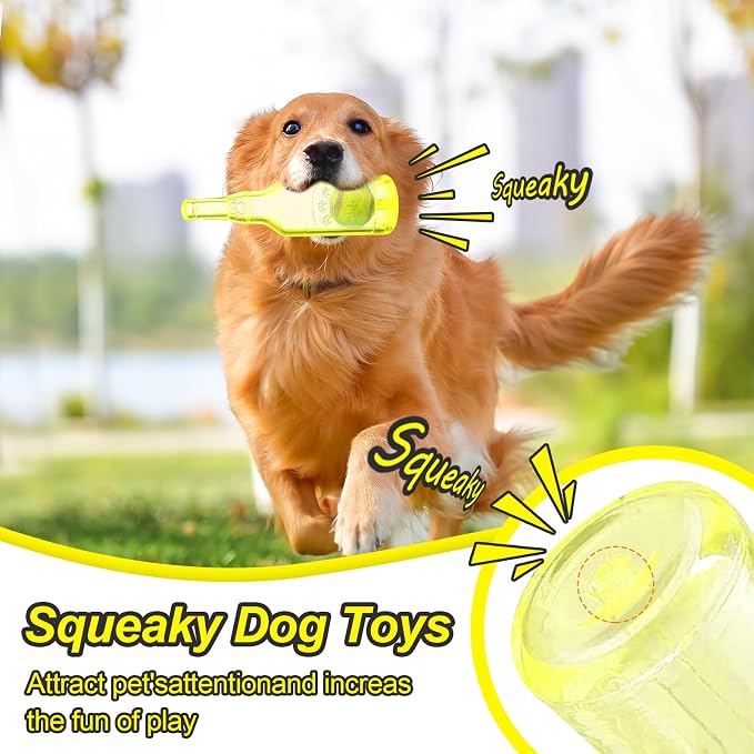 Water Bottle Dog Toy for Aggressive Chewers, Cute Squeaky Indestructible Water Bottle Dogs Chew Toys for Medium/Small Dogs Interactive Dog Toys to Exercise and Accompany (Yellow)