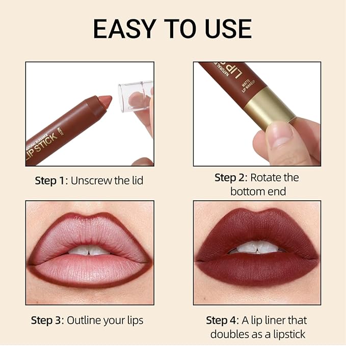 Erinde Matte Lipstick Crayon for Women, Soft Nude 24 Hour Lipstick Lip Liner Pencil, Neutral lip stick long lasting waterproof, Vegan & Cruelty-Free, 01