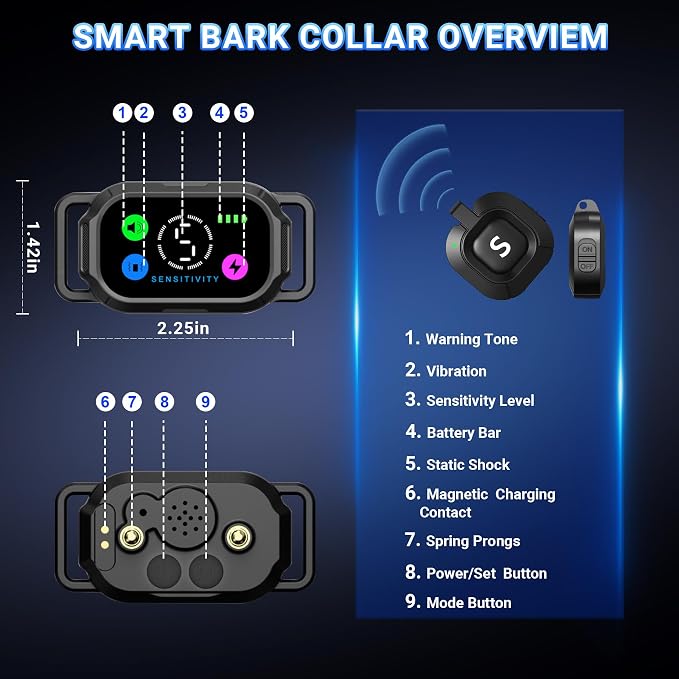 Dog Bark Collar with Remote Control,Smart 2-in-1 Automatic & Manual Anti Barking Dog Training Collar with Beep,Vibration,Static Modes for Large Medium Small Dogs,5 Adjustable Sensitivity