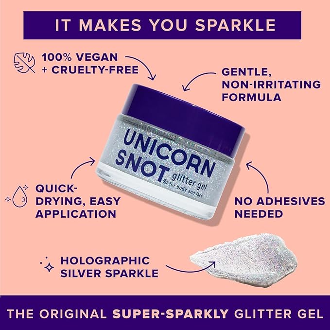 UNICORN SNOT Face & Body Glitter & Glitter Lip Gloss Bundle - Makeup for Festivals, Raves, Anime Cosplay - Safe for Face, Easy Application & Removal (Disco)