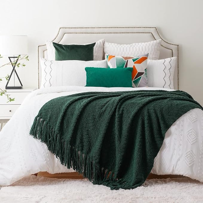 BATTILO HOME Christmas Green Throw Blanket Couch, 50''x60'' | Knit Throw Blanket Versatile Chair, Super Soft Warm Christmas Decor Throw Tassels Bed,Sofa and Living Room