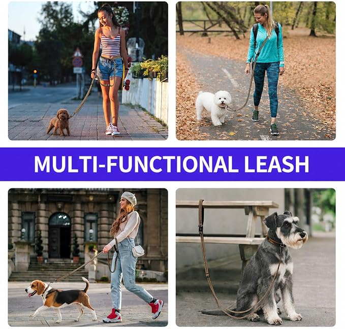 Kazazoo Hands-Free Adjustable Length 5-8 Ft Dog Leash, Crossbody & Waist for Dog Walking, Running for Dogs with Reflective Strips, Ballistic Nylon, Waist Belt Adjustable, Lightweight Brown M