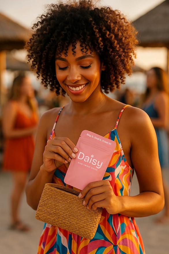 Odor-Proof Sanitary Trash Bags for Tampons, Pads, Discs, Panty Liners & Feminine Wipes | The Daisy Pouch +Plus Discreet Disposal Bags for Home, Work, School & Travel
