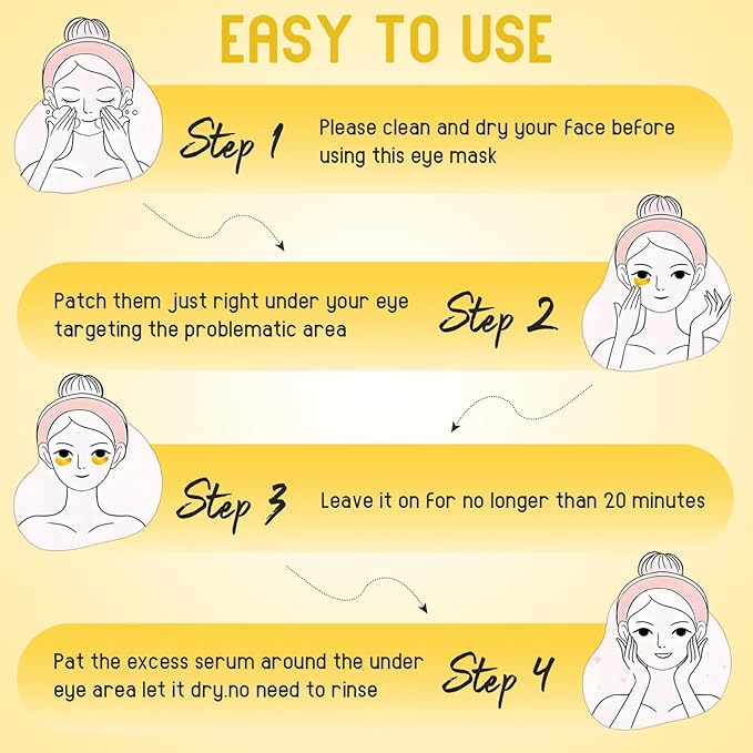 60 Pcs Golden Eye Mask, Under Eye Patches for Dark Circles & Puffiness - Moisturizing Nourishing Eye Treatment, Improves Dryness/Fine Lines/Wrinkles, Perfect for Daily Care & Ideal Gift for Women
