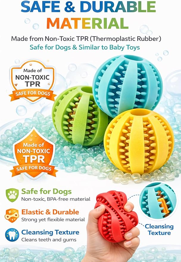 Dog Treat Ball for Small Dogs – Interactive Chew Toy, Teeth Cleaning & Mental Stimulation, Durable Rubber Treat Dispensing Toy