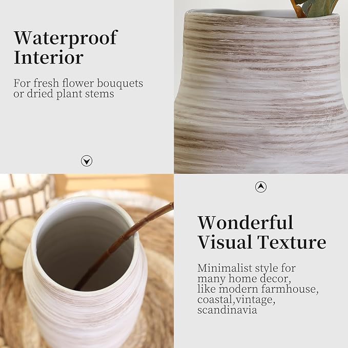 ALMA 14" White & Cream Floor Vase for Modern Minimalist Home Decor | Tall Boho Ceramic Vases for Pampas Grass, Decorative Flower Vases for Living Room, Entryway, Kitchen Island, Fireplace Decor