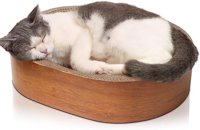 ComSaf Cat Scratcher Bed, Oval Cardboard Scratch Pad Bowl for Indoor Cats | Cat Scratching Board, Corrugated Cardboard Surface, Deep Nest Lounger, Furniture Protection, Resting Spot, Claw Care