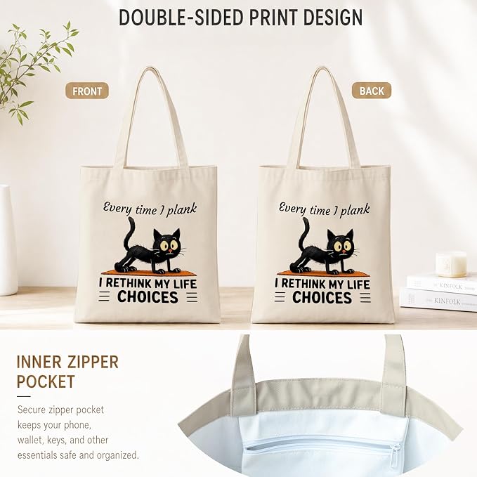 Pilates Canvas Tote Bag for Women Shopping Work Travel with Inner Pocket