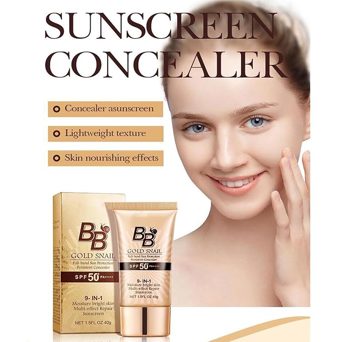 Snail BB Cream SPF 50 Foundation, Tinted Moisturizer for Face with SPF 50 Colour Correcting Self Adjusting for Mature Skin Lightweight Long-Lasting Buildable Coverage Foundation, 2PCS