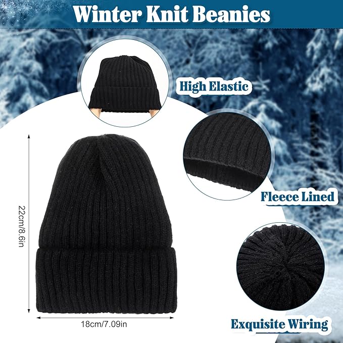 SATINIOR 5 Pcs Winter Beanie Hat Scarf Gloves Set Fleece Lined Knit Hat Warm Touch Screen Gloves Earmuff Warmer for Women(Black,Fashion Style)
