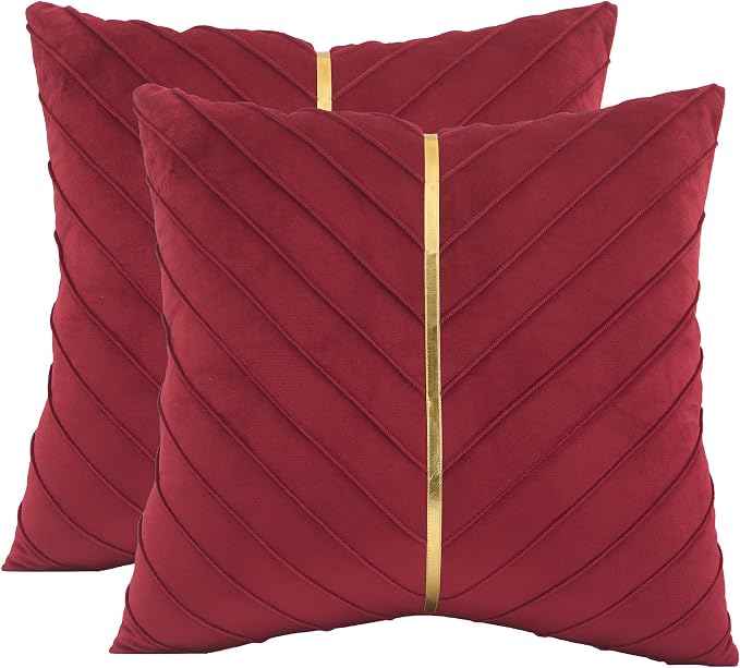 Velvet Throw Pillow Covers 20x20 inch Pack of 2 Gold Decor Red | Soft Solid Pillow Covers,Modern Luxury Xmas Decor,for Couch Chair Sofa Bedroom Livingroom,Hidden Zipper,Ideal Gift,Easy Care