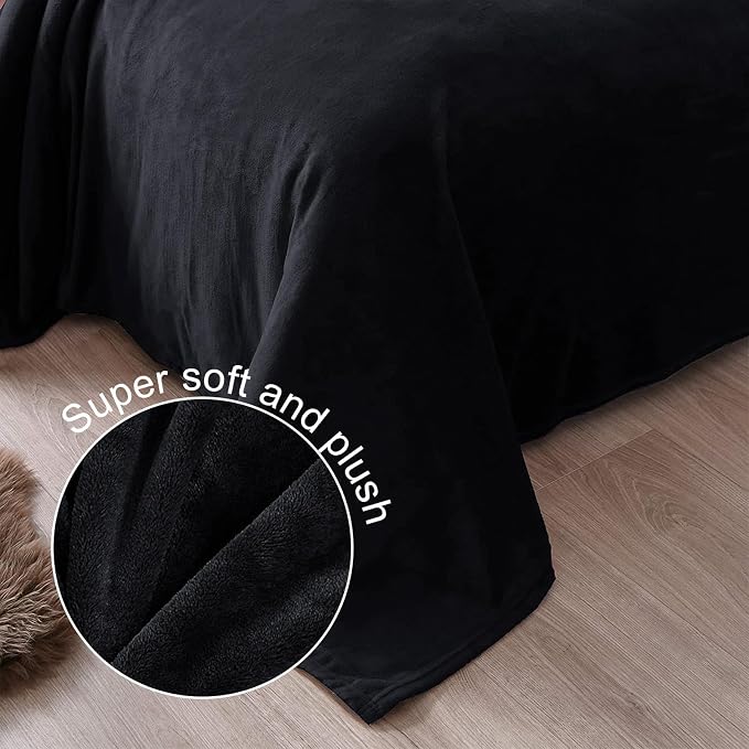 Exclusivo Mezcla Soft Fleece Blanket King Size for Bed, Black | 104x90 Inches, Double-Sided Brushed Flannel, Lightweight Plush Cozy Blanket for Home Decor, All Season, Machine Washable