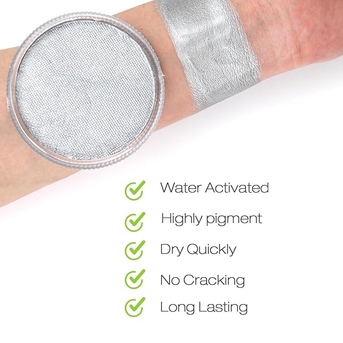 Bowitzki 30g Professional Face Paint Body Paint Water Based Face painting Makeup Safe for Kids and Adults Split Cake Single Color - Metallic silver