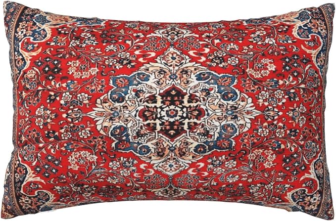 Red Blue Sarouk Persian Carpet Print Pillow Covers Decorative Lumbar Throw Pillowcase 12x20 Inch Couch Cushion Cover for Home Decor Living Room Bedroom College Dorm Bed Car Sofa