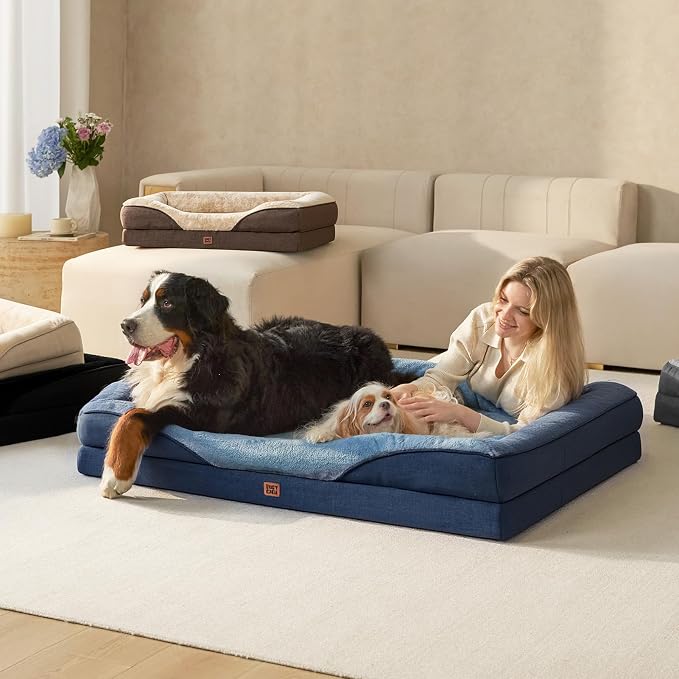 EHEYCIGA Orthopedic XL Dog Bed for Large Dog, Memory Foam Dog Couch, Navy | 42x30 Inch Extra Large Sized Dog Sofa with Sides, Waterproof Liner & Washable Removable Cover, Bolster Pet Couch