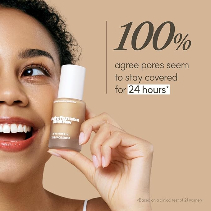 THE FACE SHOP Ink Lasting Liquid Foundation, Full Coverage, 72‑Hour Wear Semi‑Matte Finish, Makeup with Bakuchiol, W510 Hazelnut, 0.84 Fl. Oz.