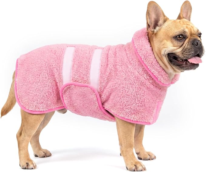 Bienbee Dog Bathrobe, Super Absorbent for Small to Large Dogs, Pink M | Dog Robes with Soft Fleece, Warm & Cozy, Adjustable Fit, and Quick Drying Coat for Baths Swimming and Grooming
