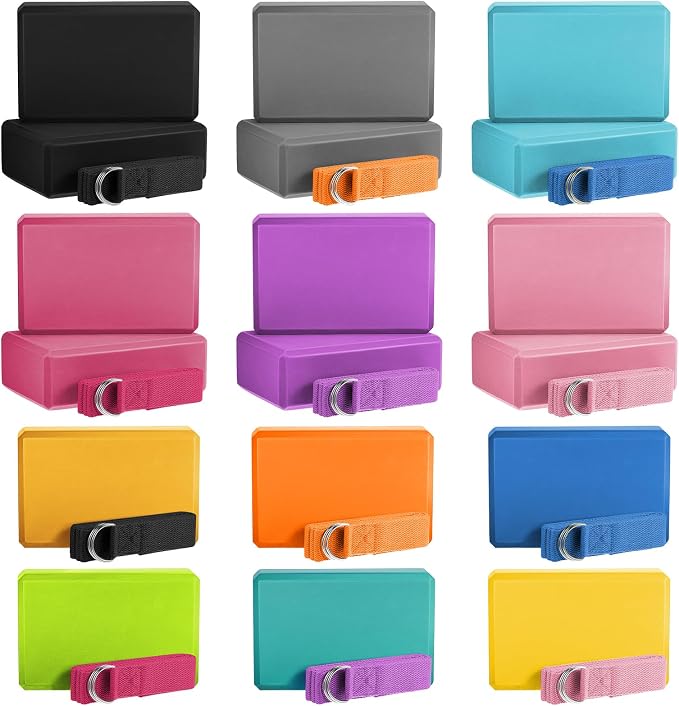 36 Pcs Yoga Blocks and Strap Set - 18 EVA Foam Yoga Blocks 9"x6"x3" with 18 Adjustable 6 ft Straps, Non Slip Props for Yoga Pilates Meditation Workout