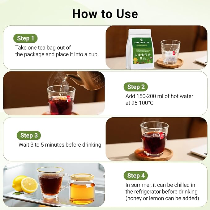 Liver Detox Tea, Chinese Kidney and Liver Cleanse Detox Herbal Tea Support Kidney Healthy Function with 11 Precious Ingredients Formula (1 Pack/15 Bags)
