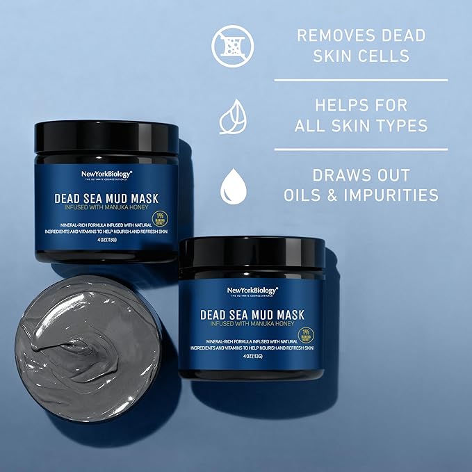 New York Biology Dead Sea Mud Mask for Face and Body | with Manuka Honey | Spa Quality Pore Refiner for Oily Skin | Natural Skincare for Women & Men | Tighten Skin for A Healthier Complexion | 4 oz