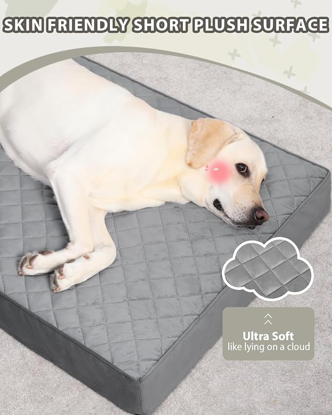 NUPIDA Orthopedic Large Dog Bed for Crate with Washable Cover, 35x22 | Egg-Crate Foam, Cozy Velvet Pet Mattress, TPU Waterproof Layer, Flat Kennel Pad, Comfy Support, Non-Slip Bottom