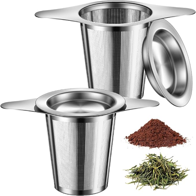 2Pack Tea Infuser for Loose Leaf Tea, 18/8 Stainless Steel Loose Leaf Tea Steeper with Drip Tray, Extra Fine Mesh Tea Strainer Diffuser tea accessories