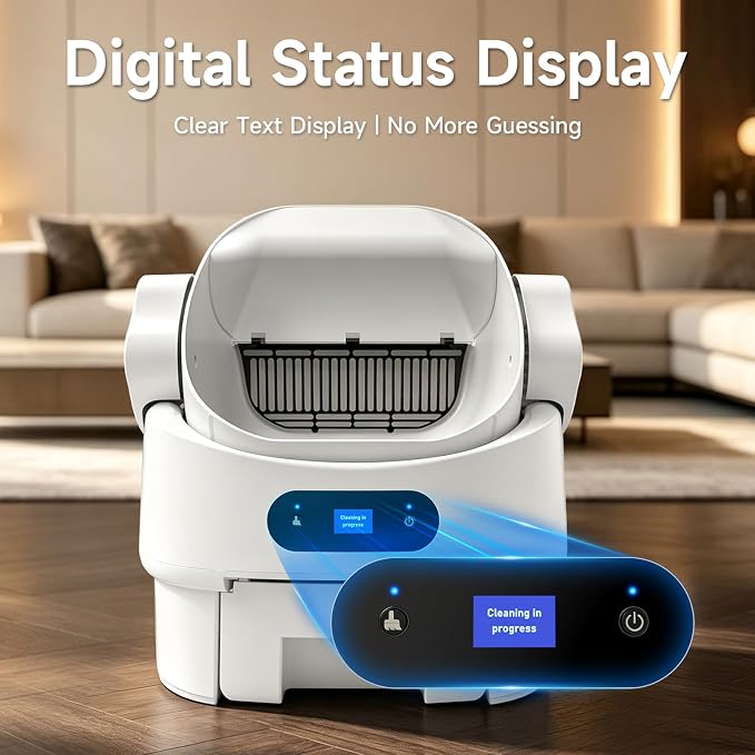 Automatic Cat Litter Box,Self Cleaning,Infrared Sensor,Display,8L Waste Bin | Spacious Interior,Ultra-Quiet,Kitten & Senior Friendly,Clumping Litter Compatible,Anti-Pinch,Tool-Free Clean,Open-Top,White