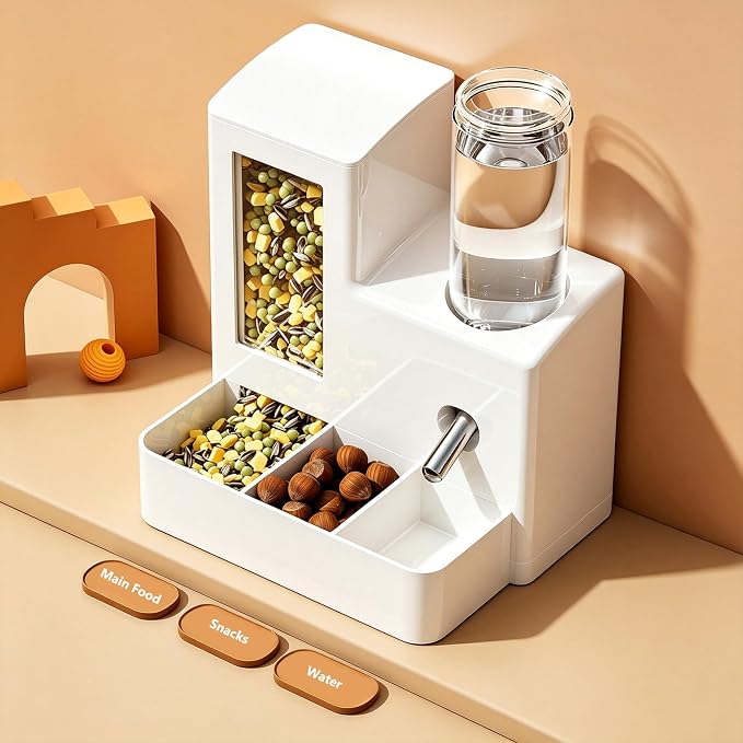 YSHOME&PET 2 in 1 Hamster Water Bottle No Drip Automatic Food Feeder | Small Animal Water Dispenser and Food Bowl with Snack Bowl Cage Accessories for Hamster Gerbils Mouse Hedgehog