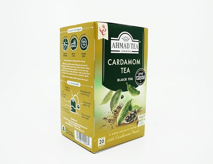 Ahmad Tea Black Tea, Cardamom Teabags, 20 ct (Pack of 1) - Caffeinated & Sugar-Free