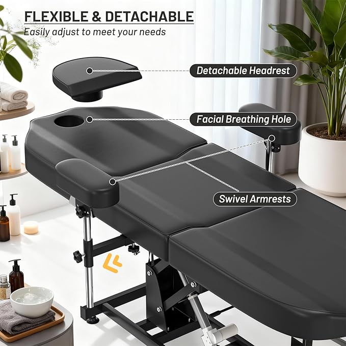 Electric Tattoo Chair for Client Height Adjustable Armrests Spa Beds for Esthetician Facial Bed for Esthetician