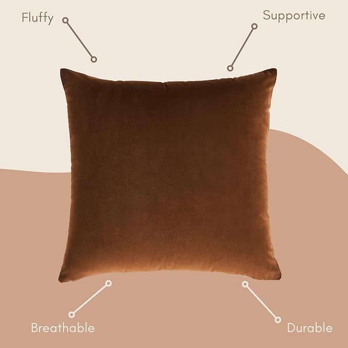 Solid Color Velvet Throw Pillow with Insert Included (Brown, 12"x20"), Decorative Pillow for Sofa, Couch, Bed, Chair Cushion