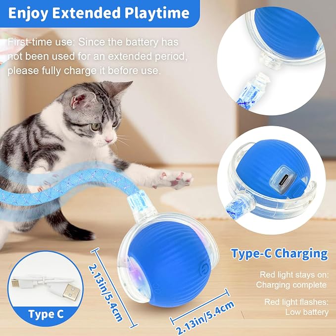 Cat Toys for Indoor Cats Smart Automatic Bal Moving Chase Dogs Toy, Blue | Ball Rolling for Bored Kitten Pet, Upgraded Speedy Moving Chase Dogs Toy