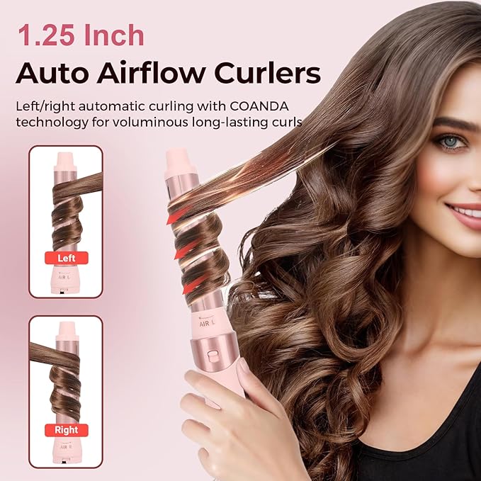 9-in-1 Multi Hair Styler | Air Styling & Drying System | Powerful Blow Dryer Brush | No Heat Damage | L/R Automatic Wrap Curlers, Oval Bursh, Round Brush, Flat Nozzle & Storage Pouch