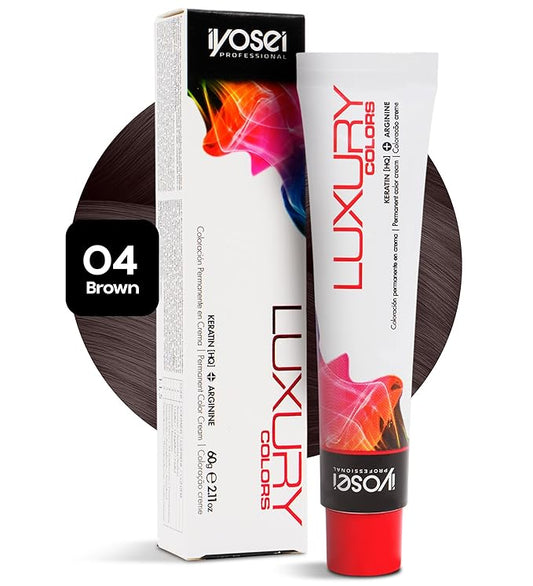 Iyosei Professional Luxury Color #04 Brown Permanent Hair Dye – Cream Hair Color with Micropigmentation & Keratin – Long Lasting Brown Shade for Women – Full Coverage