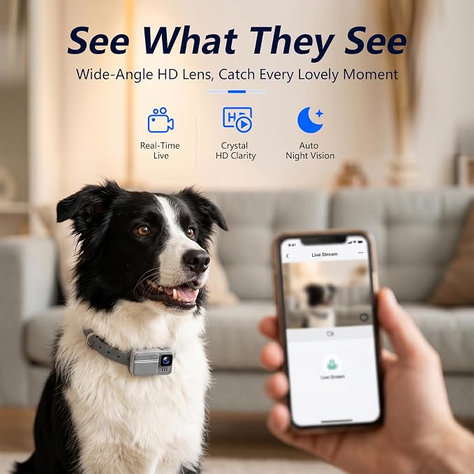 Joviren 4G Wireless Dog Fence & GPS Dog Collar with HD Camera,App-Controlled Boundaries Live Screen and Real-Time Tracking,Rechargeable Long Battery and IP66 Waterproof